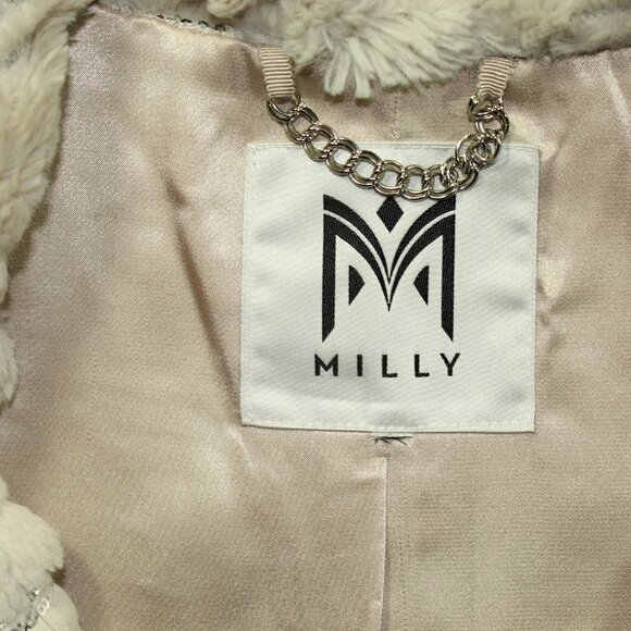 STUNNING! Milly Women's Size M Cream Faux Fur Silver Sequin Vest - Picture 3 of 5